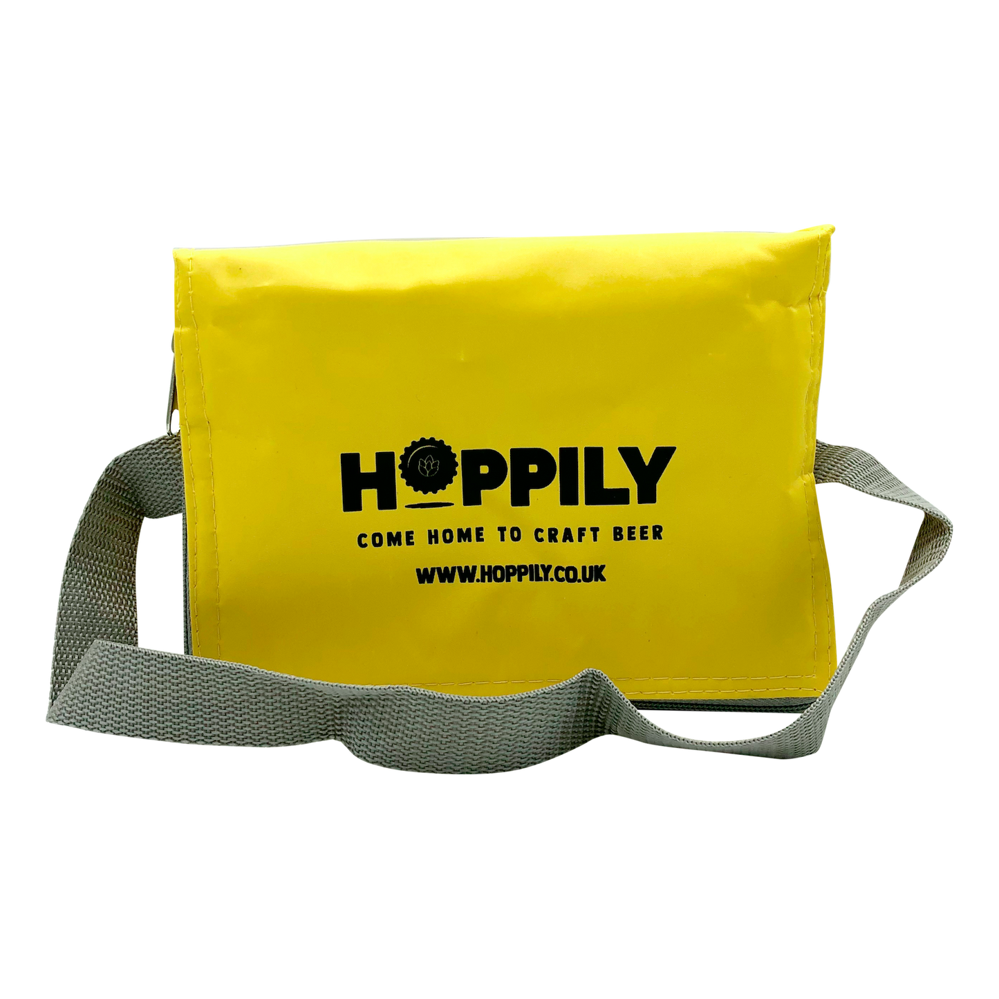 Hoppily Cool Bag Bright Yellow reads Come Home To Craft Beer