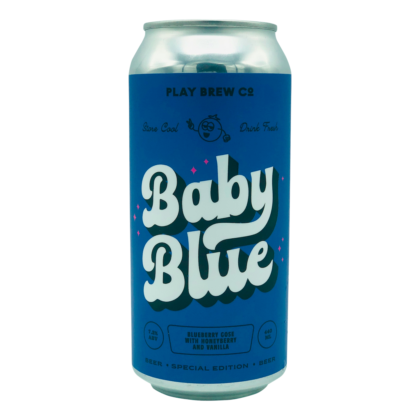 Play Brew Co Brewery 440ml Can of Baby Blue Craft Beer, a Blueberry Gose with Honeyberry and Vanilla Special Edition