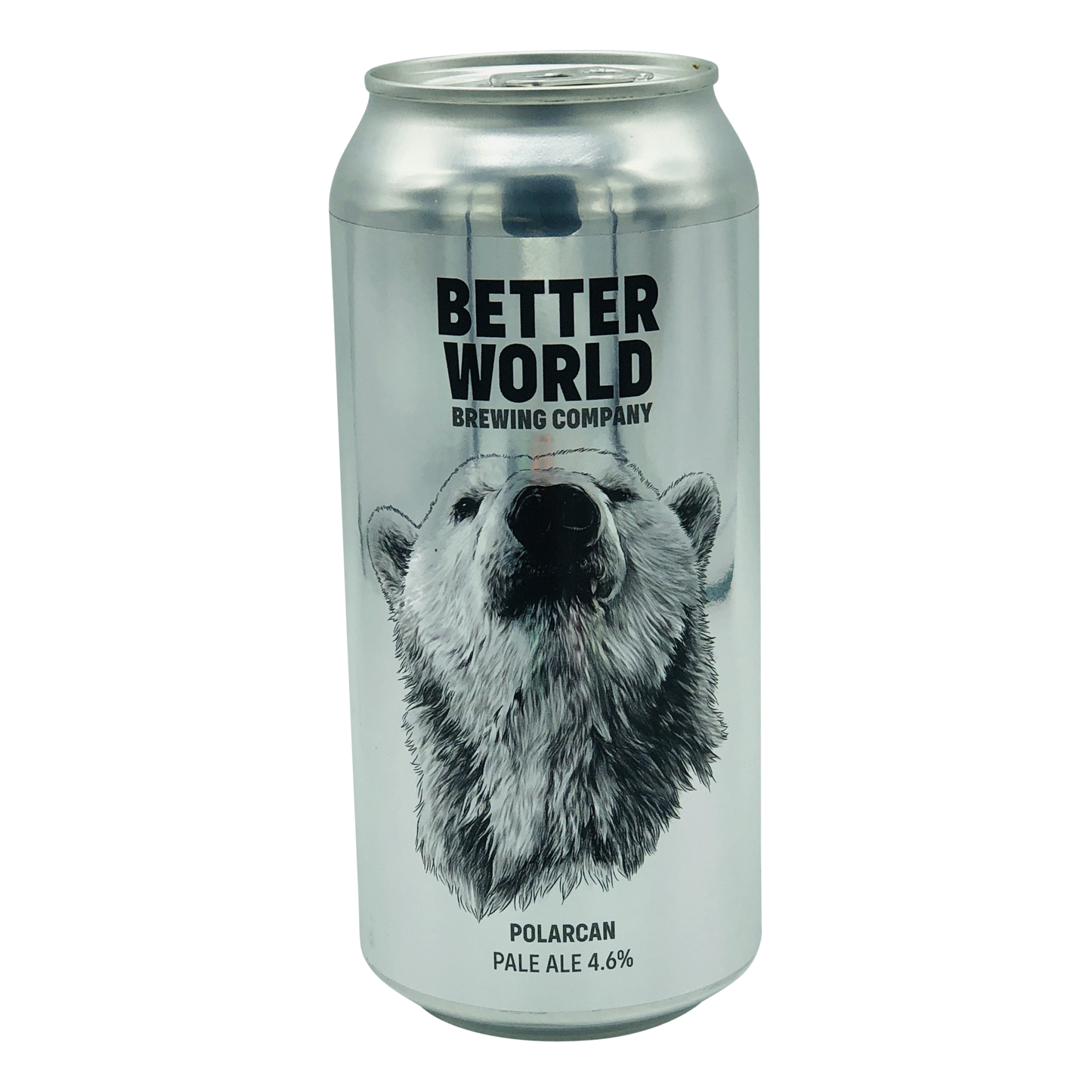 Vegan Friendly Can of Craft Beer Polarcan Pale Ale from Better World Brewing Company. Can is silver with an image of a Polar bear