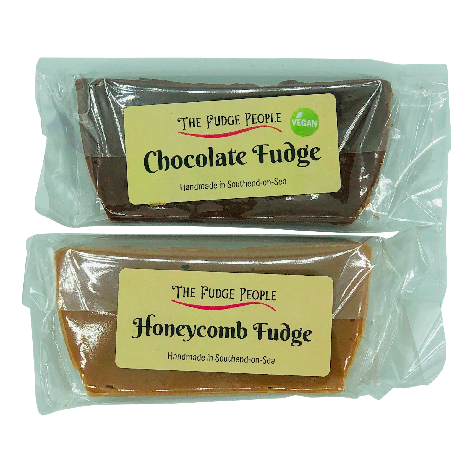 Two pieces of Handmade fudge from the Fudge People, both made in Southend on Sea. honeycomb and vegan friendly chocolate