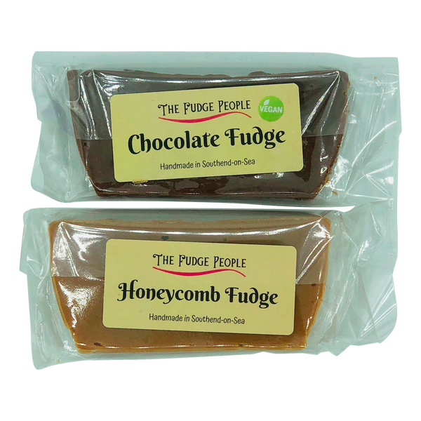 Two pieces of Handmade fudge from the Fudge People, both made in Southend on Sea. honeycomb and vegan friendly chocolate