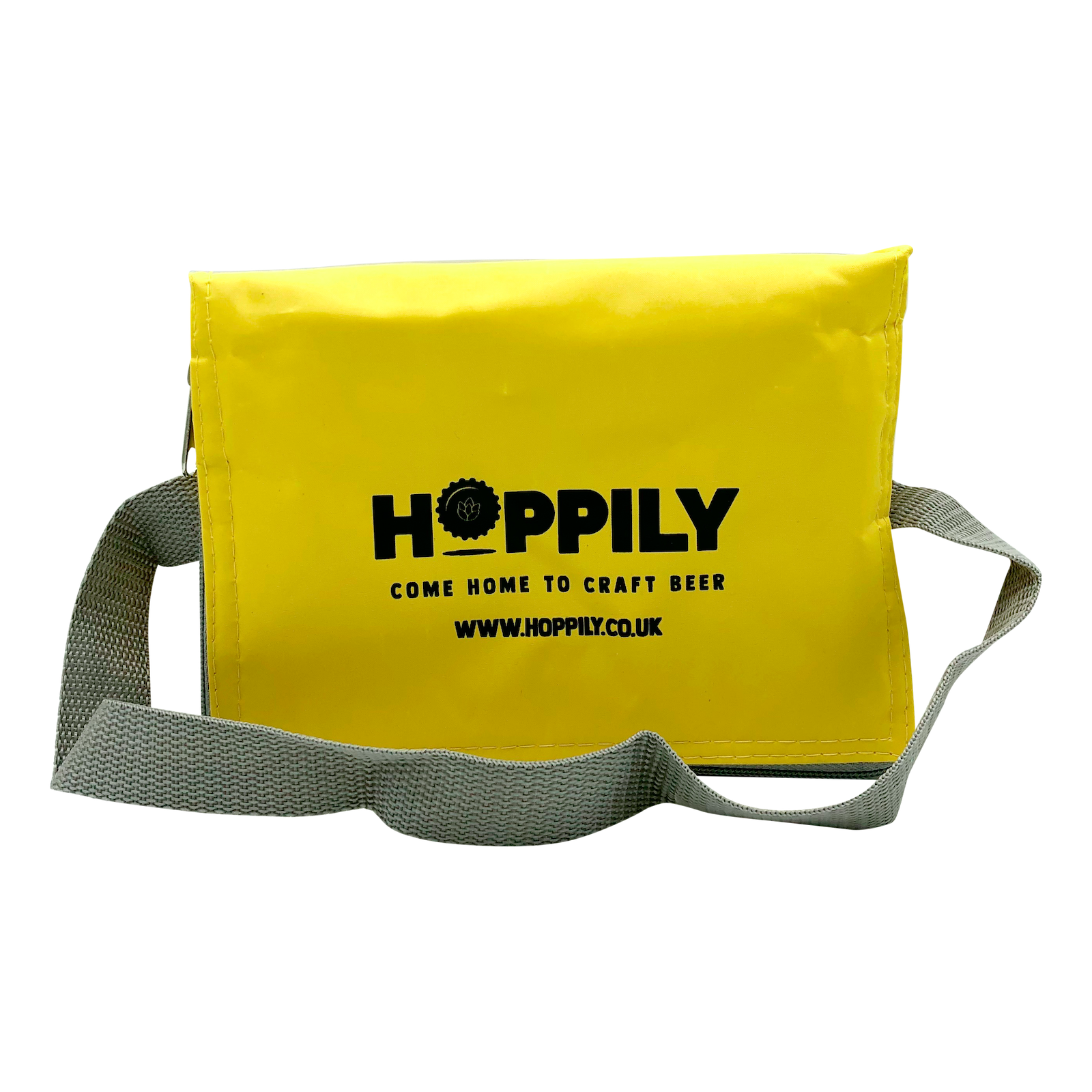 Hoppily Cool Bag Bright Yellow reads Come Home To Craft Beer