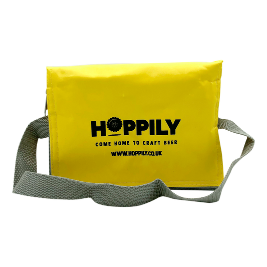 Hoppily Cool Bag Bright Yellow reads Come Home To Craft Beer