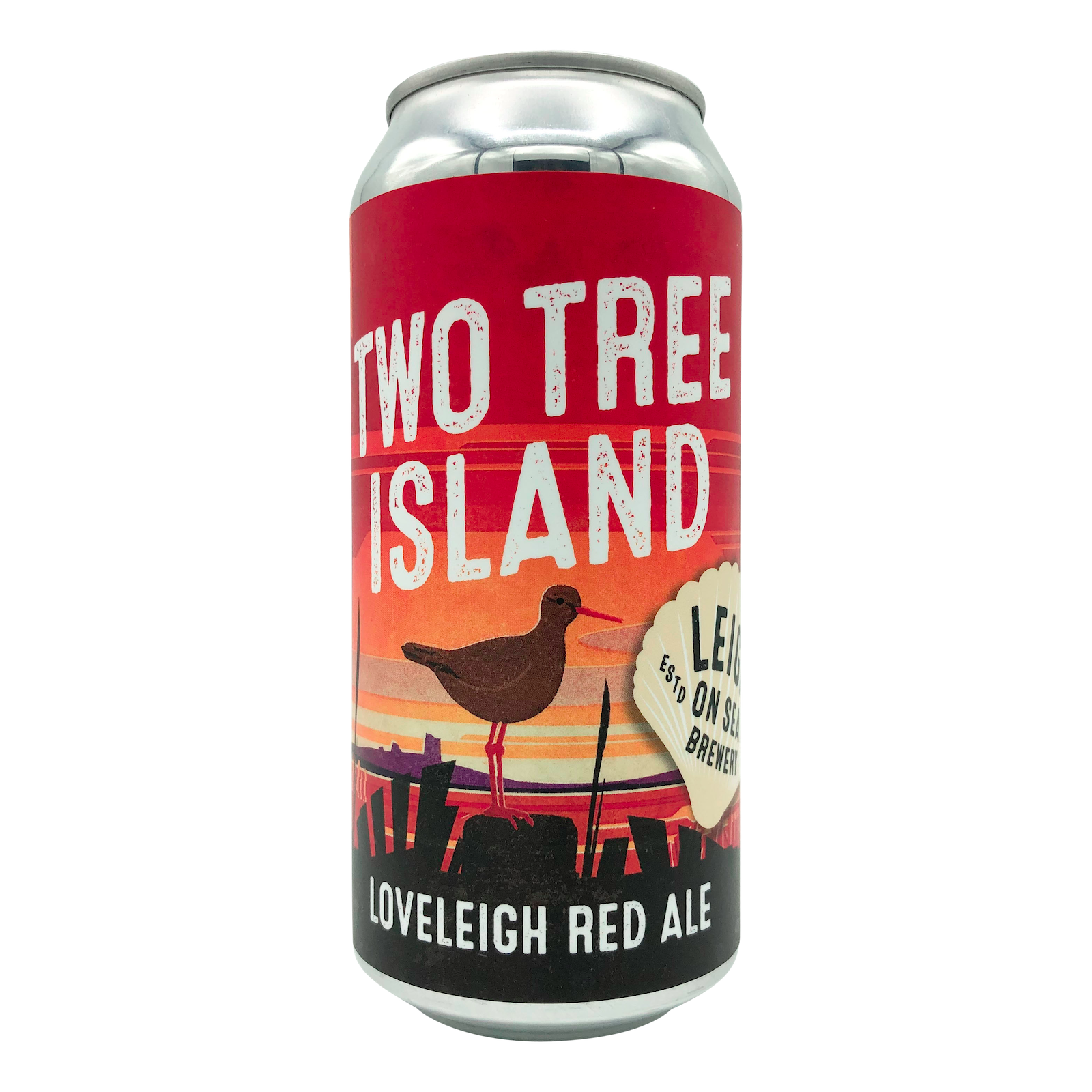 Two Tree Island Vegan Red Ale Craft Beer from Leigh on Sea Brewery, brewed in Leigh-on-Sea Essex  bright red 440ml Can