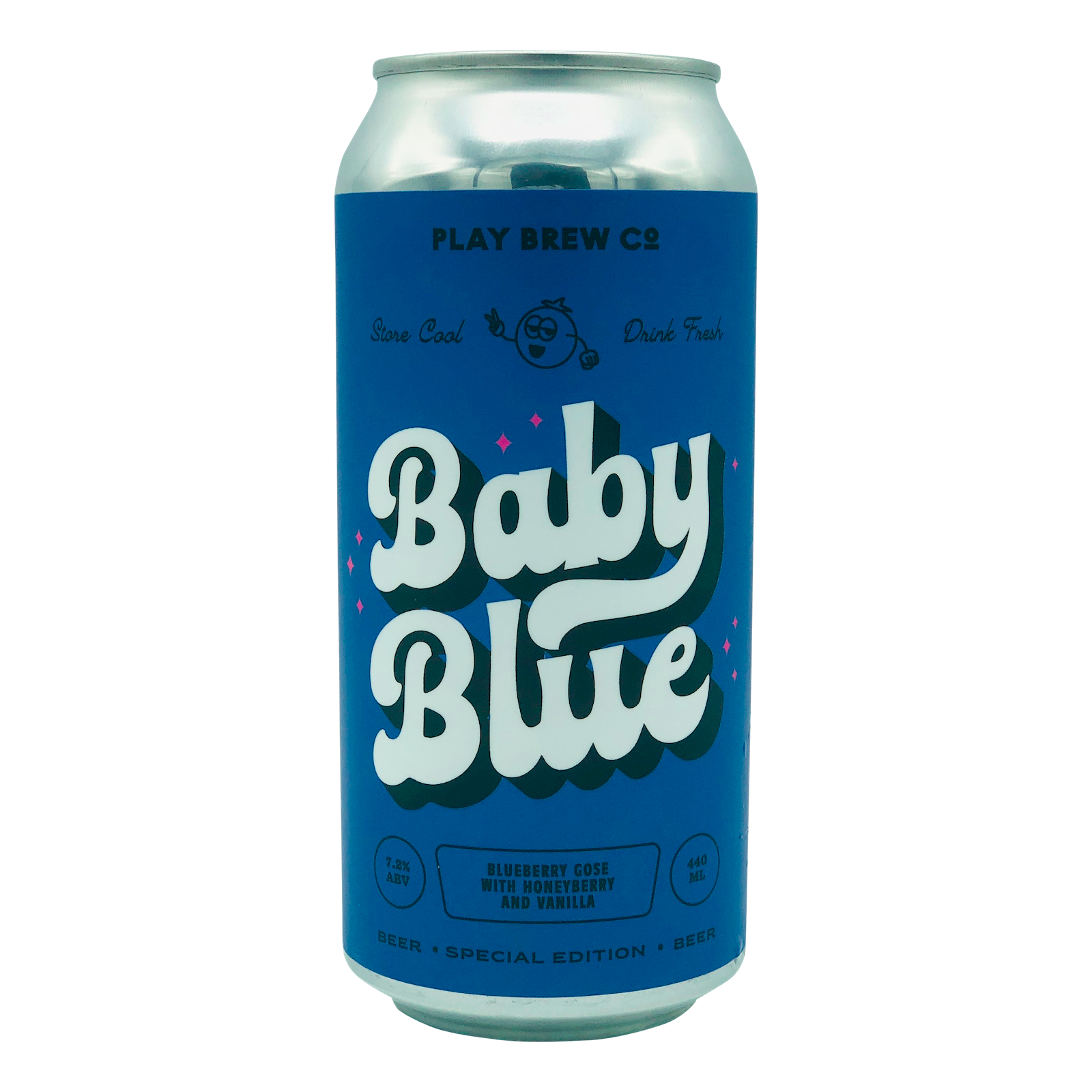 Play Brew Co Brewery 440ml Can of Baby Blue Craft Beer, a Blueberry Gose with Honeyberry and Vanilla Special Edition