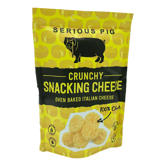Serious Pig Crunch Snacking Cheese Over Baked Italia Cheese gluten Free vegetarian yellow packaging 